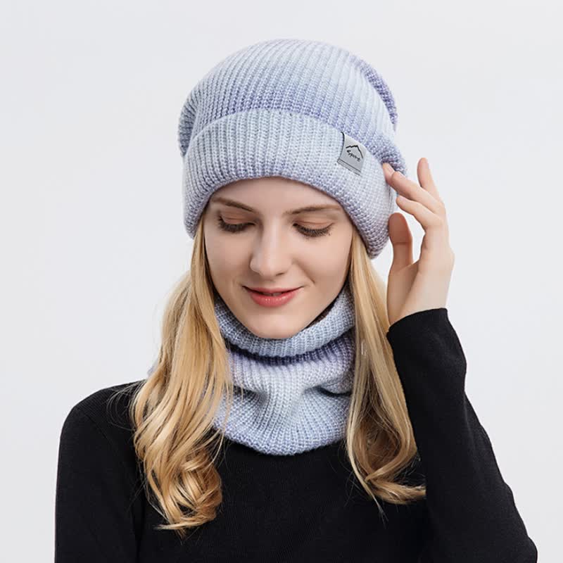 2Pcs Stretchy Gradient Color Hat Loop Scarf Set - Image 10