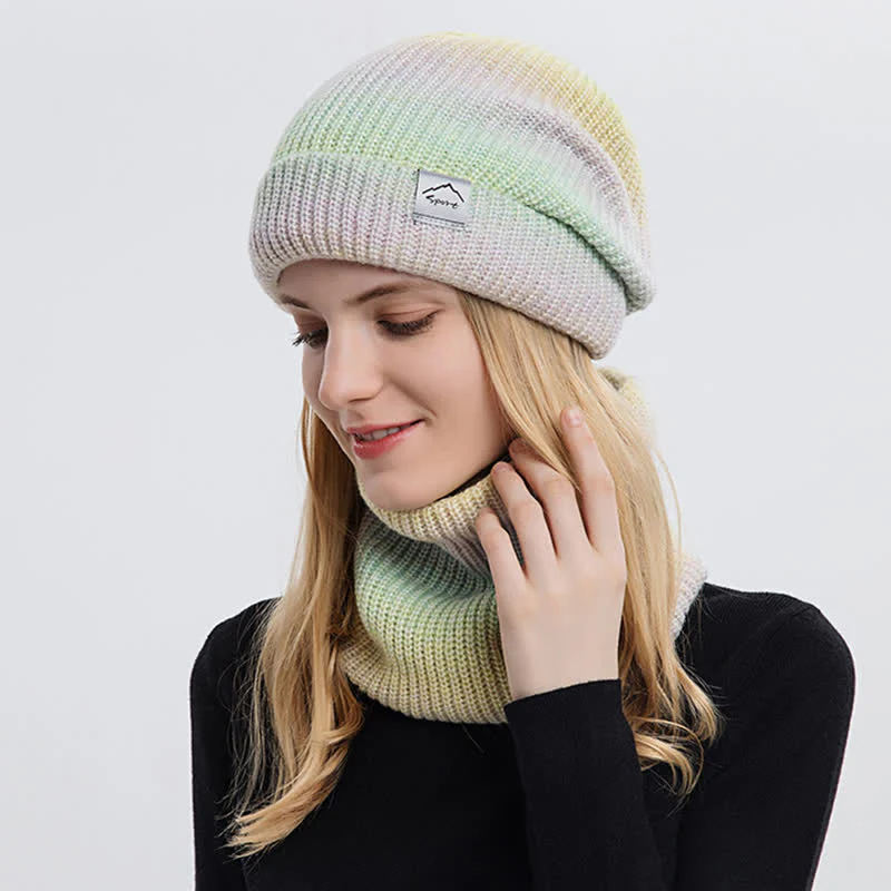 2Pcs Stretchy Gradient Color Hat Loop Scarf Set - Image 13