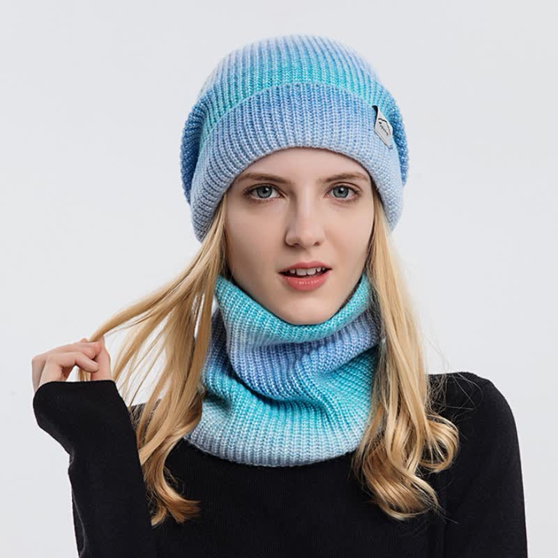 2Pcs Stretchy Gradient Color Hat Loop Scarf Set - Image 15