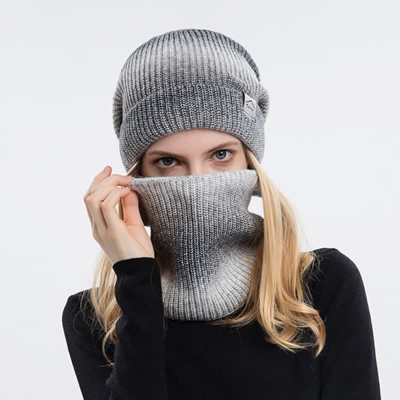 2Pcs Stretchy Gradient Color Hat Loop Scarf Set - Image 7