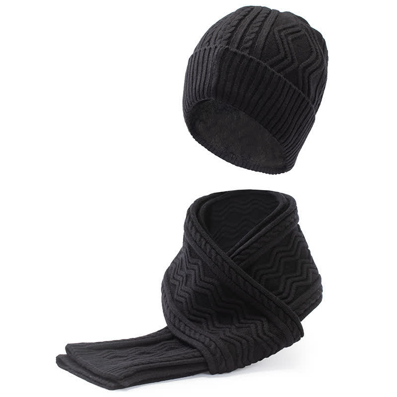 2Pcs Unisex Jacquard Solid Color Knitted Hat Scarf Gloves Set - Image 4