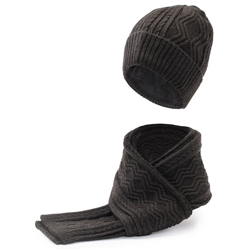 2Pcs Unisex Jacquard Solid Color Knitted Hat Scarf Gloves Set - Image 5