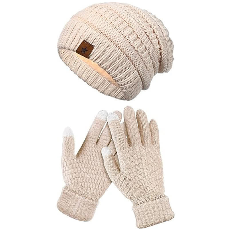 2Pcs Unisex Simple Solid Color Knitted Hat Scarf Gloves Set - Image 3