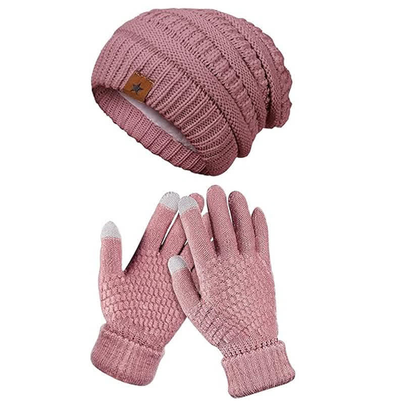 2Pcs Unisex Simple Solid Color Knitted Hat Scarf Gloves Set - Image 5