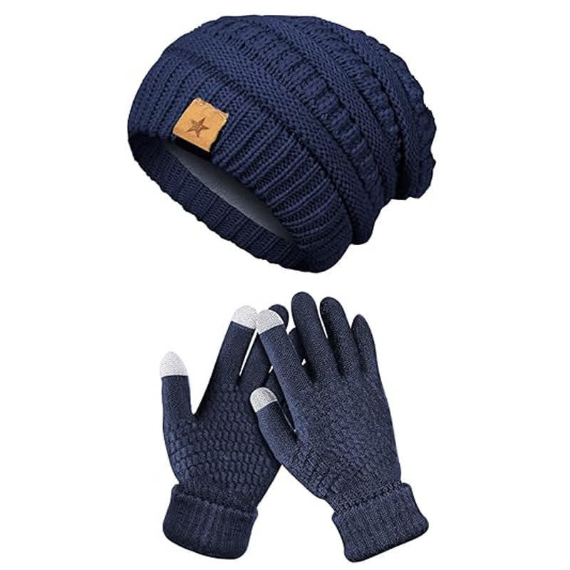 2Pcs Unisex Simple Solid Color Knitted Hat Scarf Gloves Set - Image 7