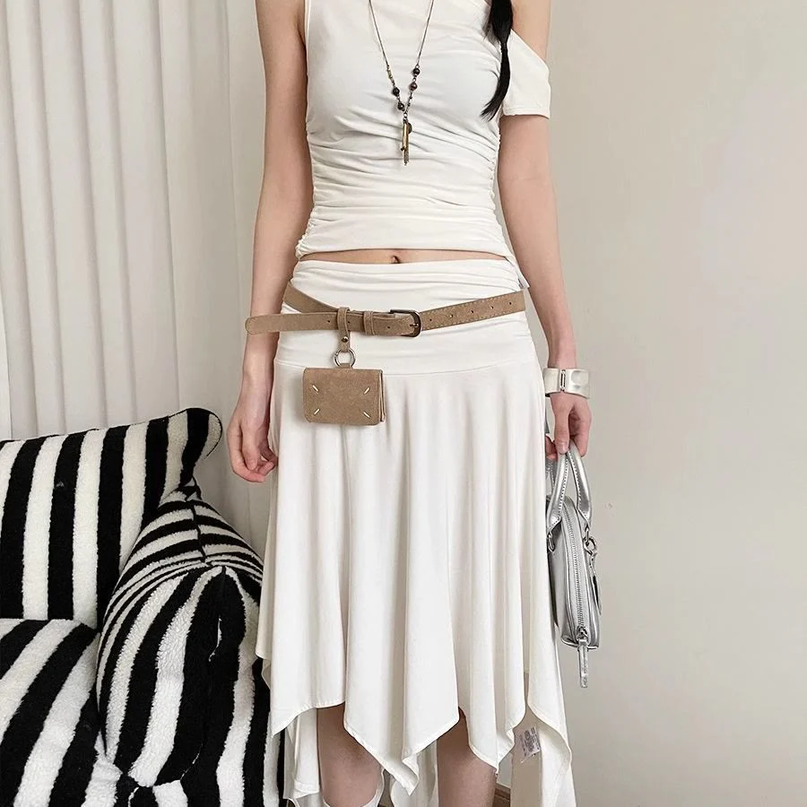 2Pcs Women's Minimalist Suede Beige Belt With Belt Bag - Image 7