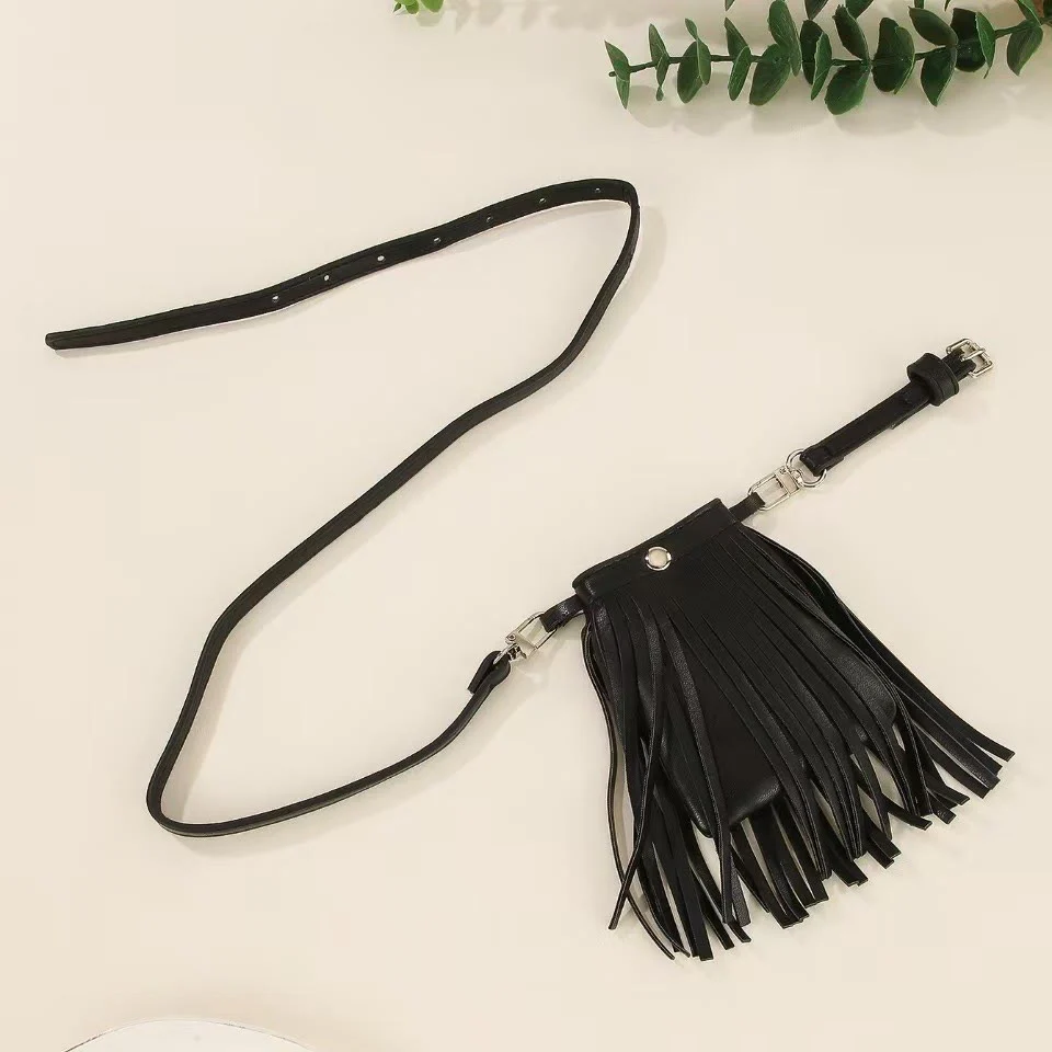 2Pcs Women's Stylish Black Leather Fringe Accent Belt - Image 3