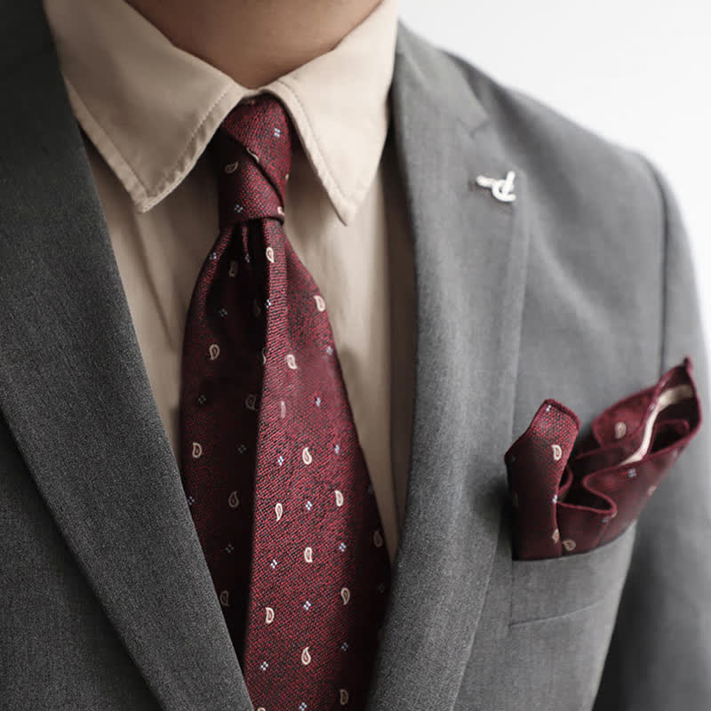 2Ps Men's Vintage Mini Motif Necktie Pocket Square Set - Image 11