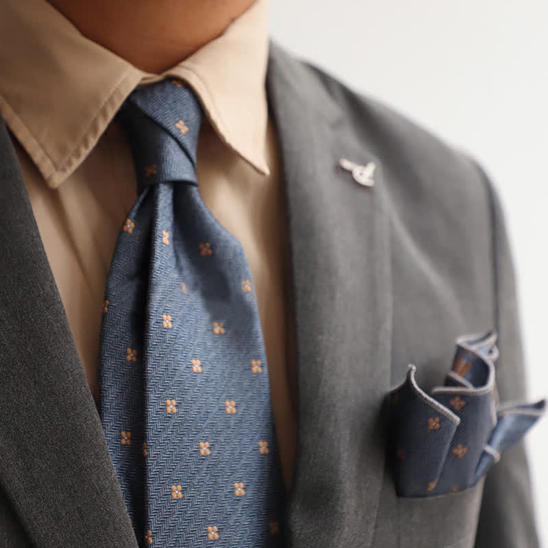 2Ps Men's Vintage Mini Motif Necktie Pocket Square Set - Image 13