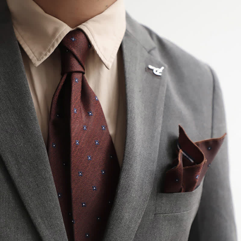 2Ps Men's Vintage Mini Motif Necktie Pocket Square Set - Image 15