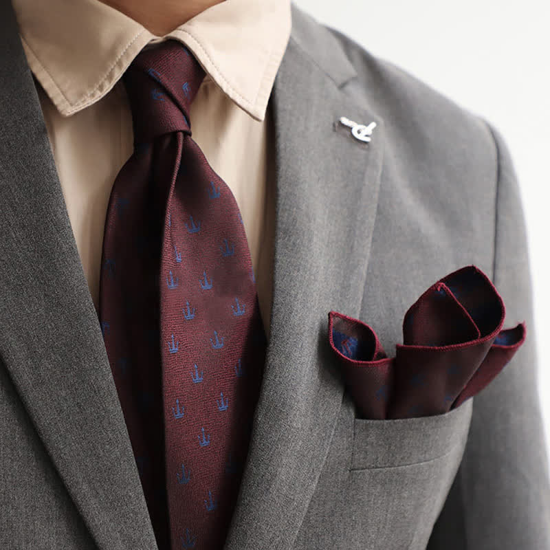 2Ps Men's Vintage Mini Motif Necktie Pocket Square Set - Image 17