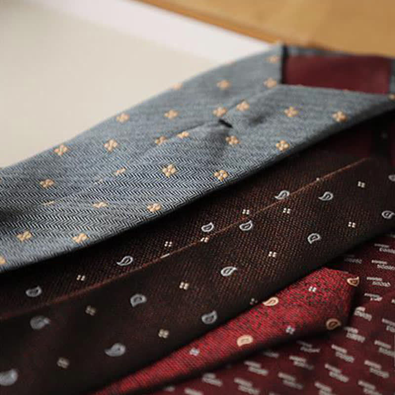 2Ps Men's Vintage Mini Motif Necktie Pocket Square Set - Image 6