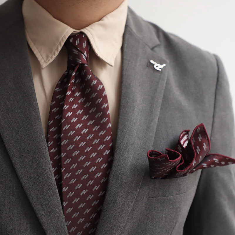 2Ps Men's Vintage Mini Motif Necktie Pocket Square Set - Image 9