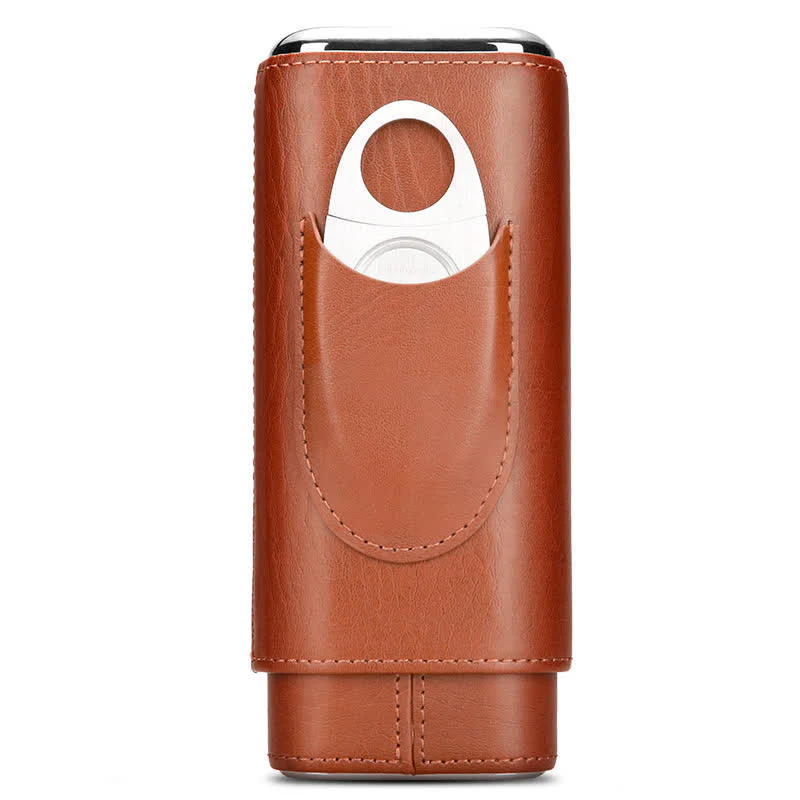 3-Finger Cigar Humidor Leather Case with Cigar Cutter - Image 3