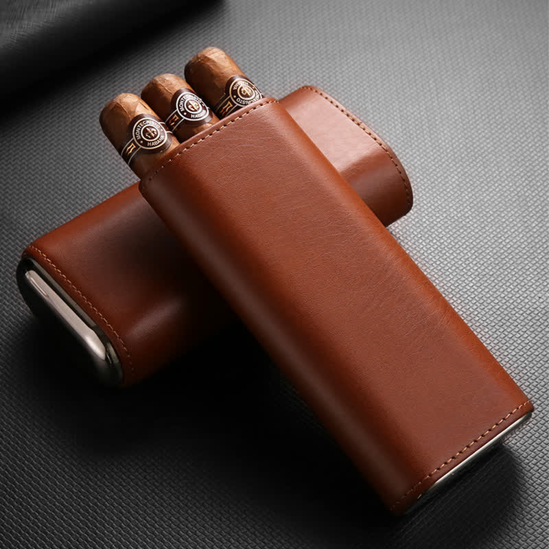 3-Finger Cigar Humidor Leather Case with Cigar Cutter - Image 4