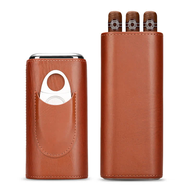 3-Finger Cigar Humidor Leather Case with Cigar Cutter - Image 7