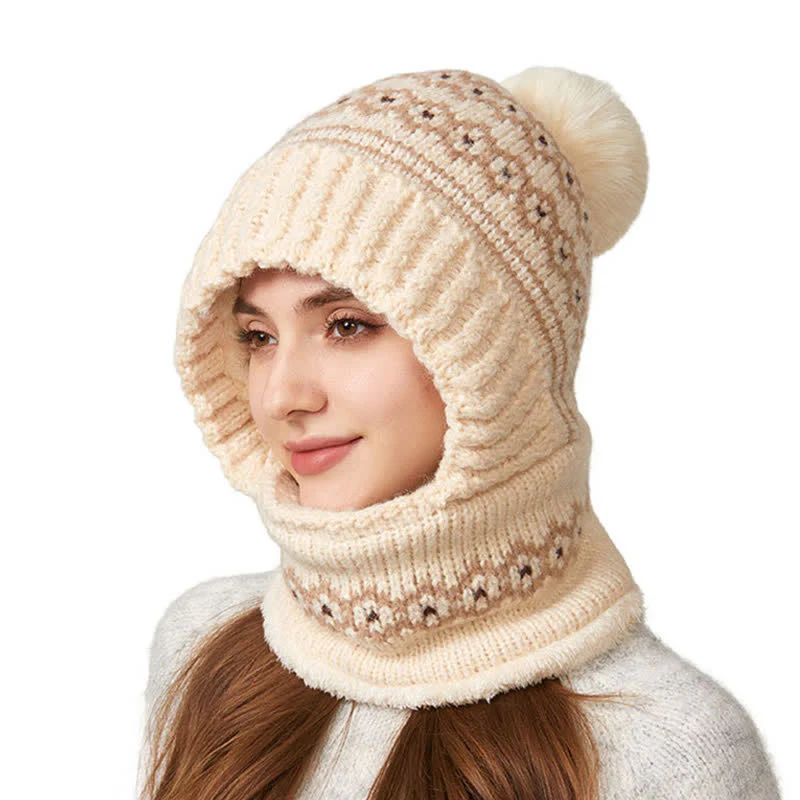 3 In 1 Ethnic Jacquard Knitted Beanie Hat With Scarf And Mask