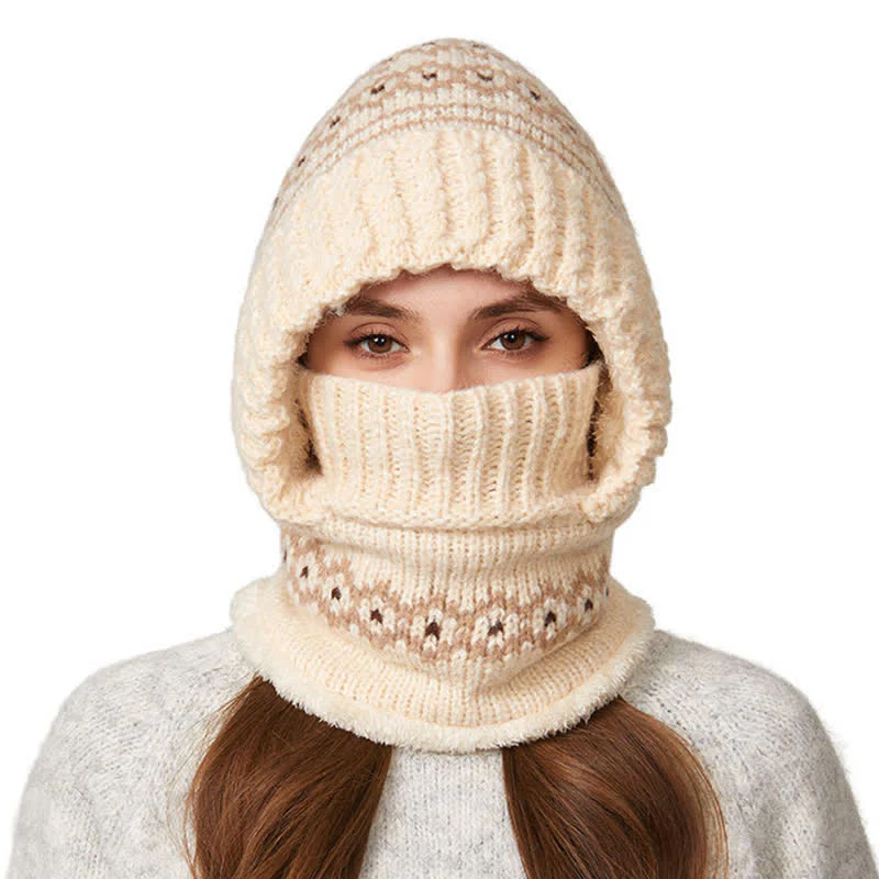 3 In 1 Ethnic Jacquard Knitted Beanie Hat With Scarf And Mask - Image 2