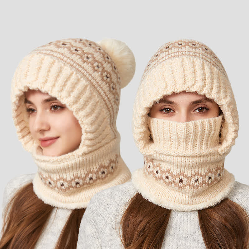 3 In 1 Ethnic Jacquard Knitted Beanie Hat With Scarf And Mask - Image 4