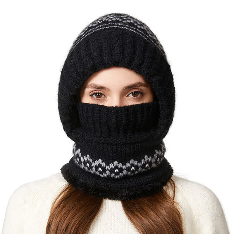 3 In 1 Ethnic Jacquard Knitted Beanie Hat With Scarf And Mask - Image 5