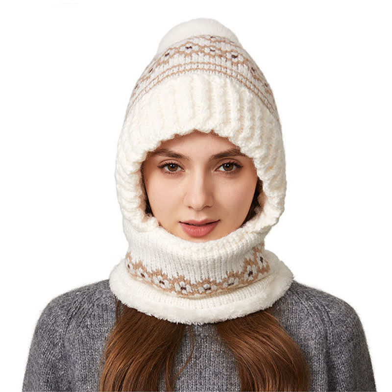 3 In 1 Ethnic Jacquard Knitted Beanie Hat With Scarf And Mask - Image 9