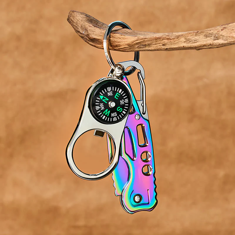 3 in 1 Multifunctional Compass Colorful Folding Knife Keychain - Image 3