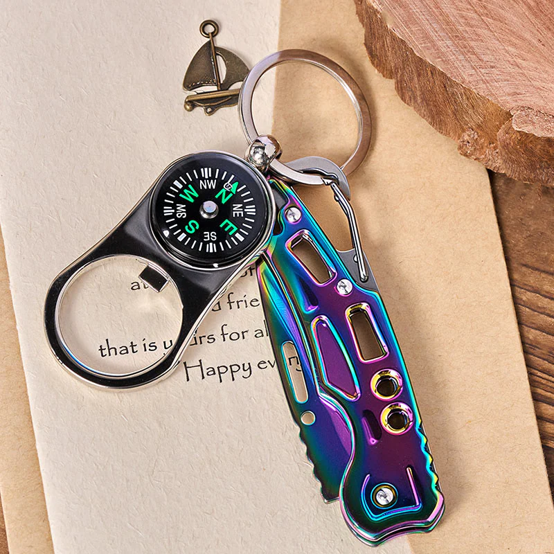 3 in 1 Multifunctional Compass Colorful Folding Knife Keychain - Image 4