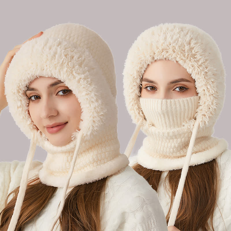 3 In 1 Plush Knitted Beanie Hat With Scarf And Mask - Image 13