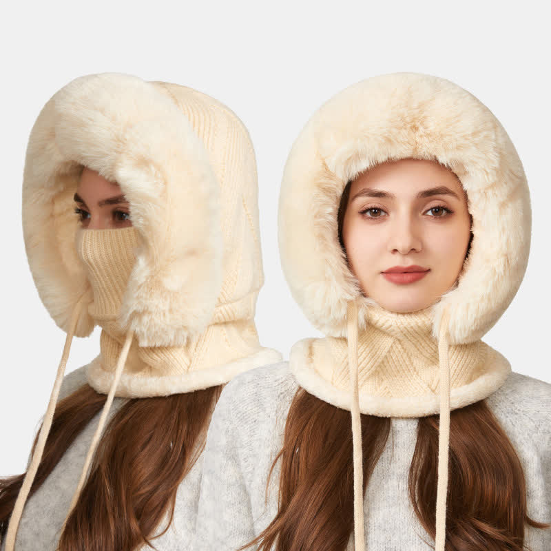 3 In 1 Plush Twill Weave Knitted Beanie Hat With Scarf And Mask - Image 10
