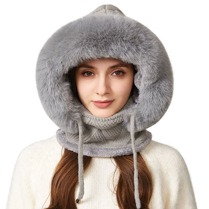 3 In 1 Plush Twill Weave Knitted Beanie Hat With Scarf And Mask - Image 11