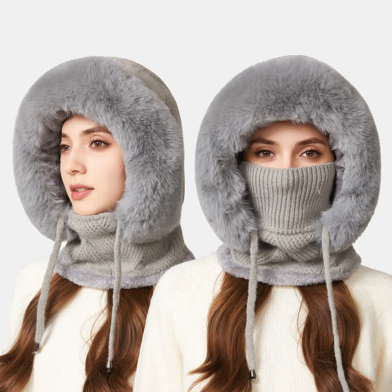 3 In 1 Plush Twill Weave Knitted Beanie Hat With Scarf And Mask - Image 12