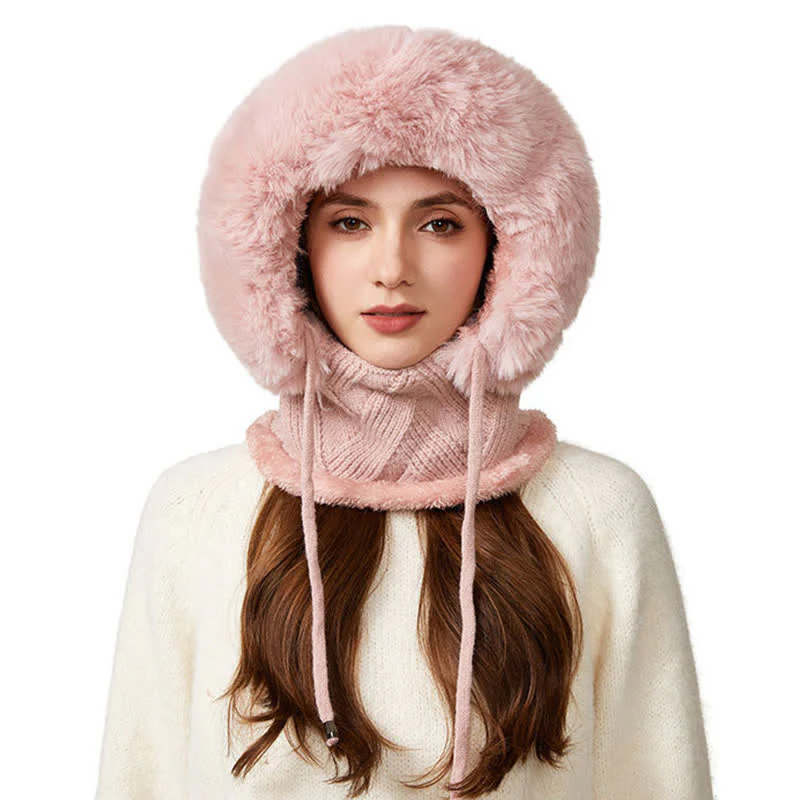 3 In 1 Plush Twill Weave Knitted Beanie Hat With Scarf And Mask - Image 13