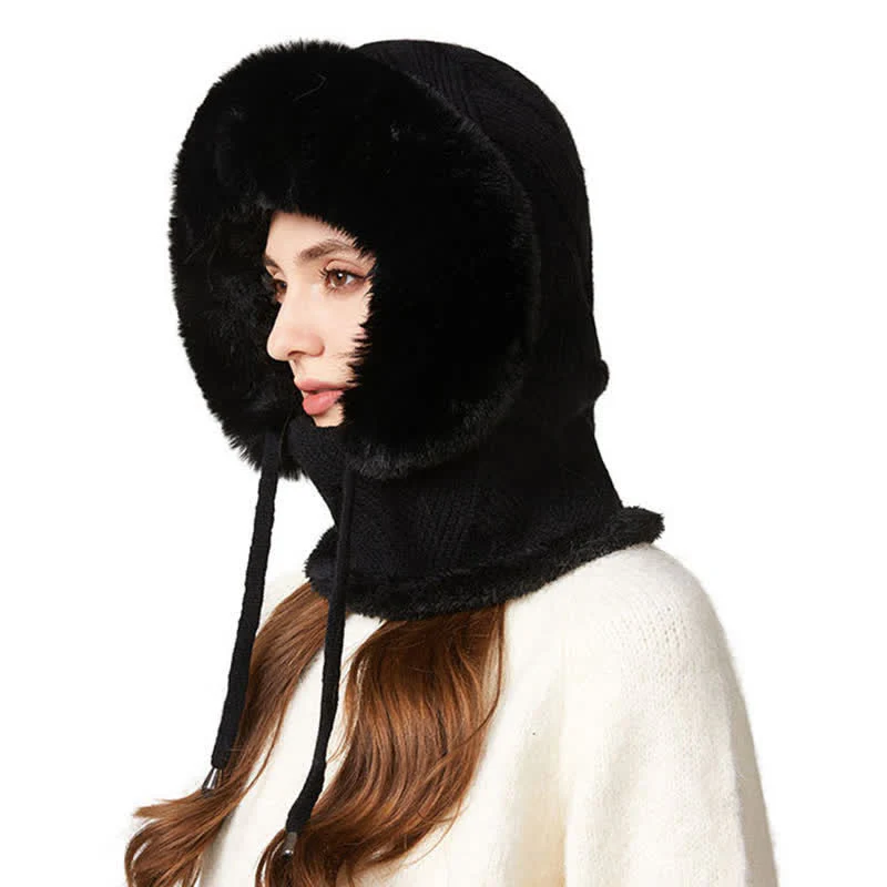 3 In 1 Plush Twill Weave Knitted Beanie Hat With Scarf And Mask - Image 5