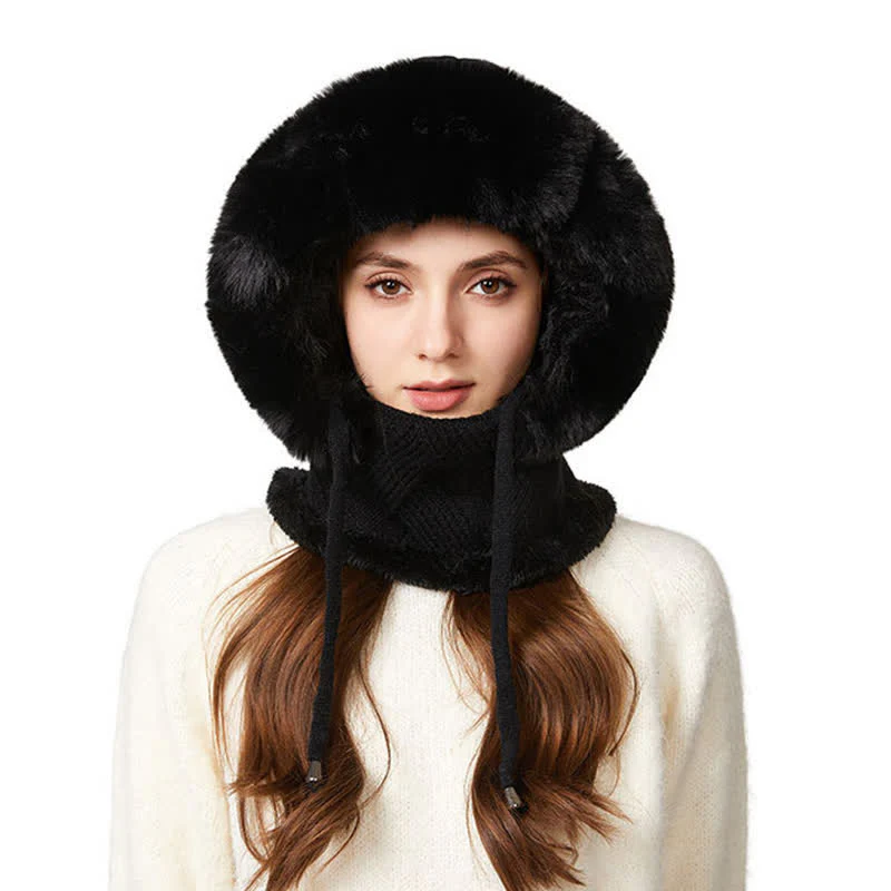3 In 1 Plush Twill Weave Knitted Beanie Hat With Scarf And Mask - Image 6