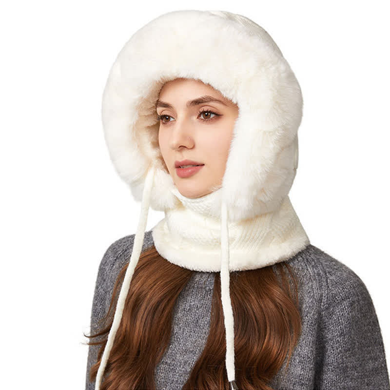 3 In 1 Plush Twill Weave Knitted Beanie Hat With Scarf And Mask - Image 7