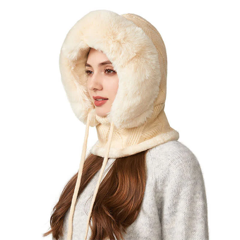 3 In 1 Plush Twill Weave Knitted Beanie Hat With Scarf And Mask - Image 9