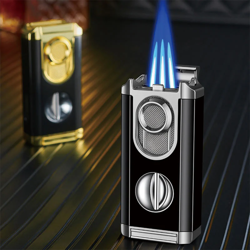 3 In 1 Triple Burner Lighter With Built-In Cigar Cutter - Image 2