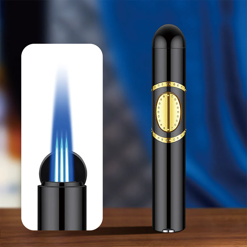 3 In 1 Triple Burner Lighter With Built-In Cigar Punch And Cigar Needle - Image 2
