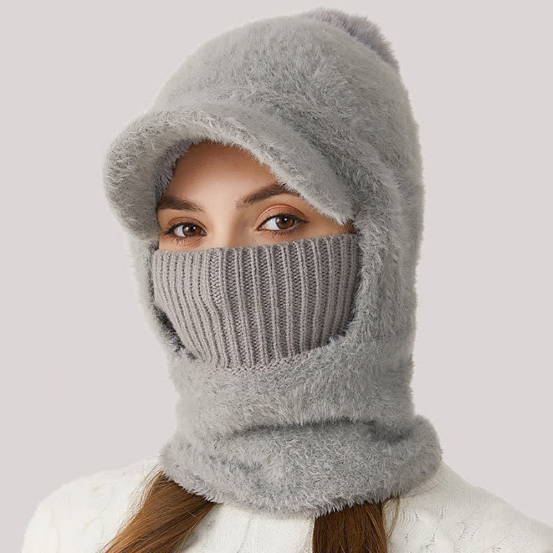 3 In 1 Visor Desgin Knitted Beanie Hat With Scarf And Mask - Image 3