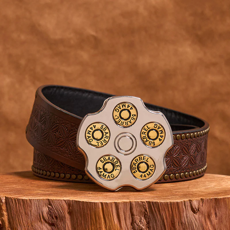 3D Bullet Wheel DIY Western Cowboy Buckle Leather Belt - Image 5