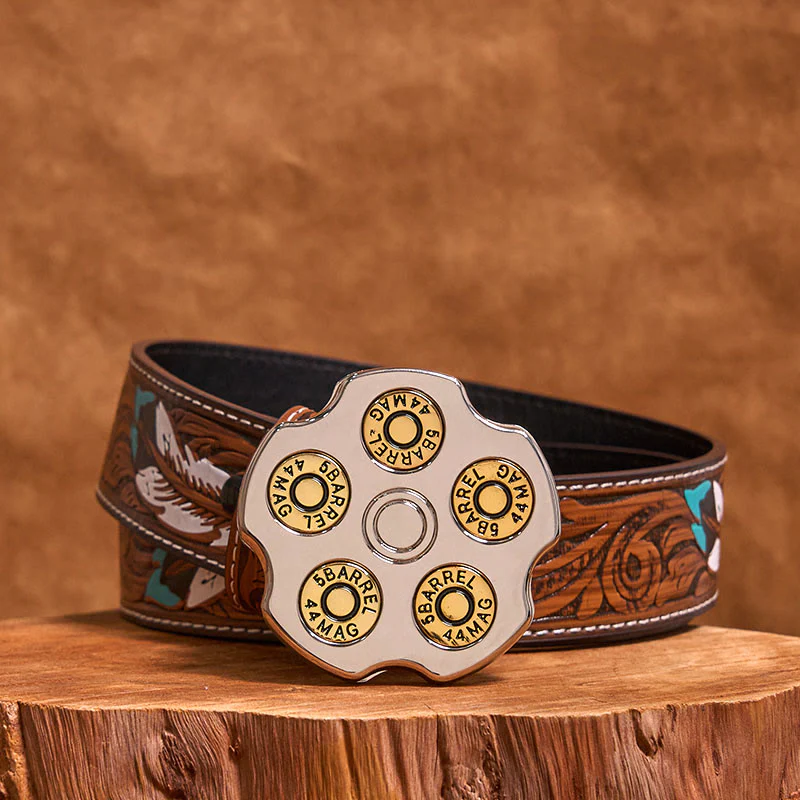 3D Bullet Wheel DIY Western Cowboy Buckle Leather Belt - Image 8