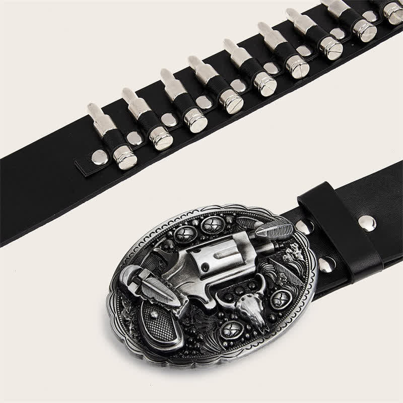 3d Gun Printed Pattern Buckle Bullets Rivets Leather Belt - Image 12