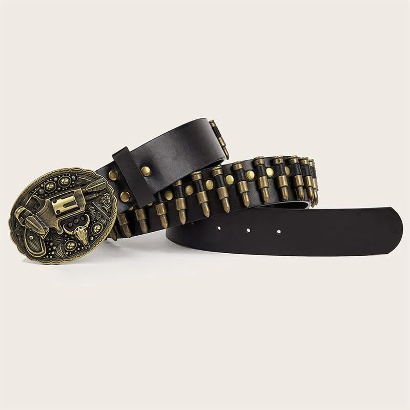 3d Gun Printed Pattern Buckle Bullets Rivets Leather Belt - Image 4