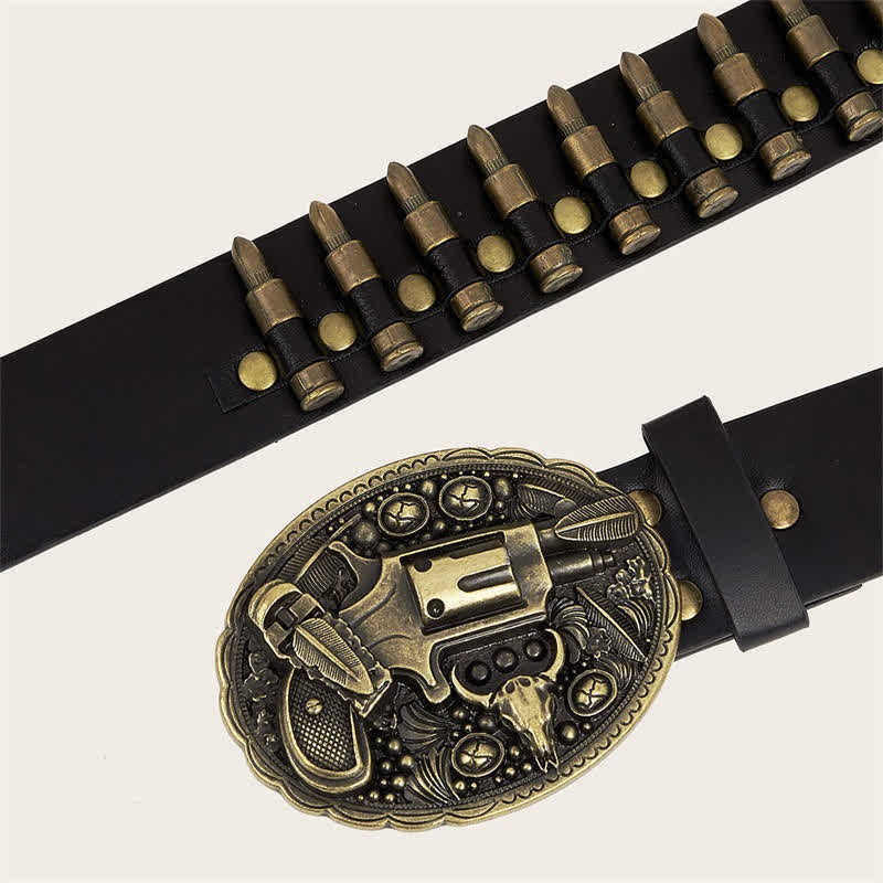 3d Gun Printed Pattern Buckle Bullets Rivets Leather Belt - Image 7