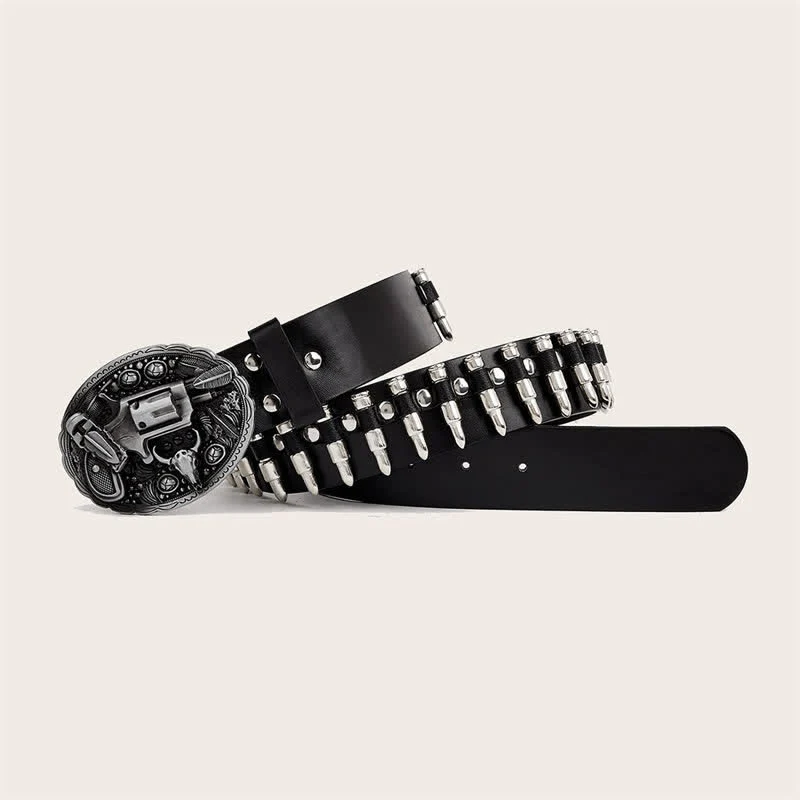 3d Gun Printed Pattern Buckle Bullets Rivets Leather Belt - Image 9