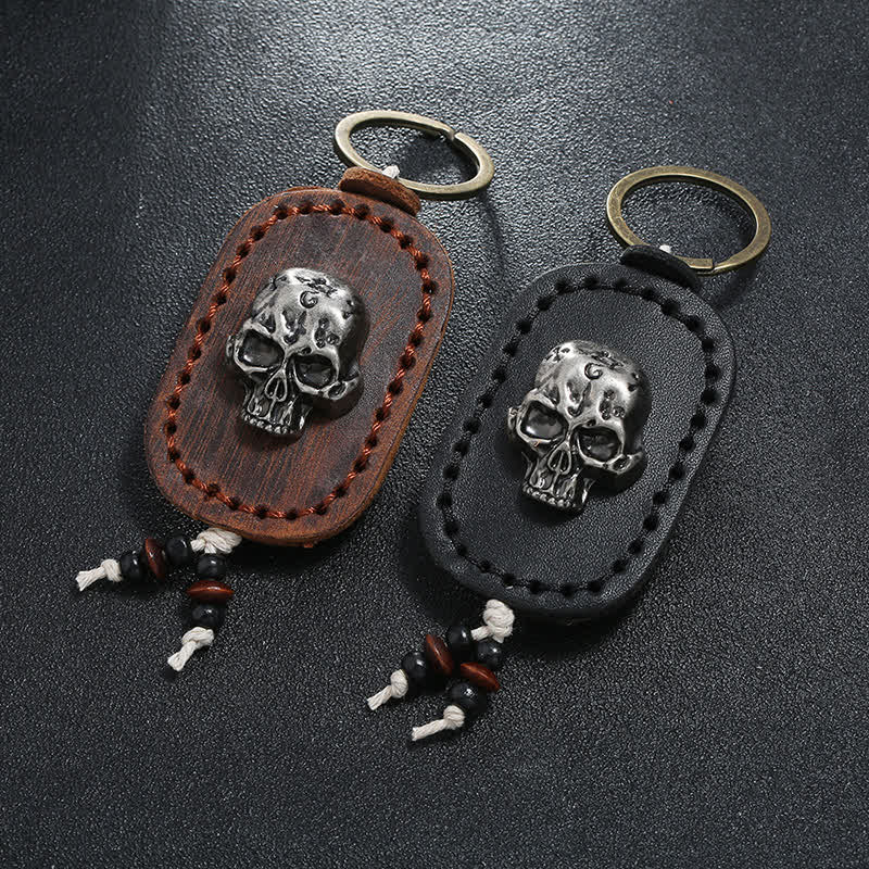 3D Punk Skull Decor Pendant Leather Keychain - Image 2