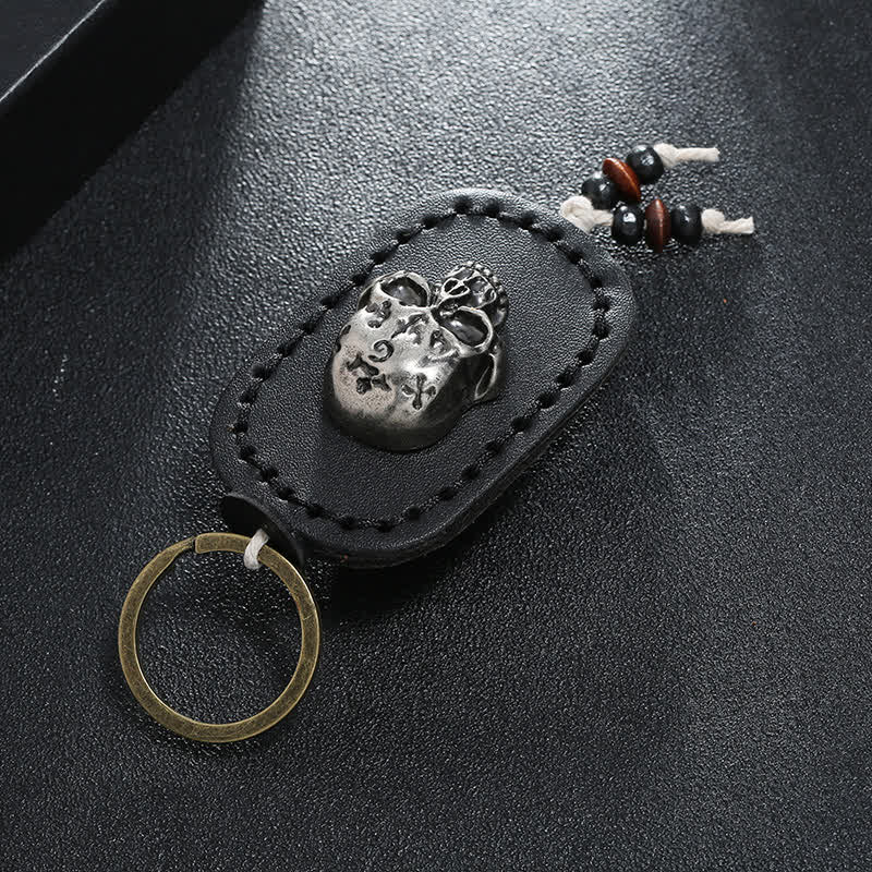 3D Punk Skull Decor Pendant Leather Keychain - Image 6