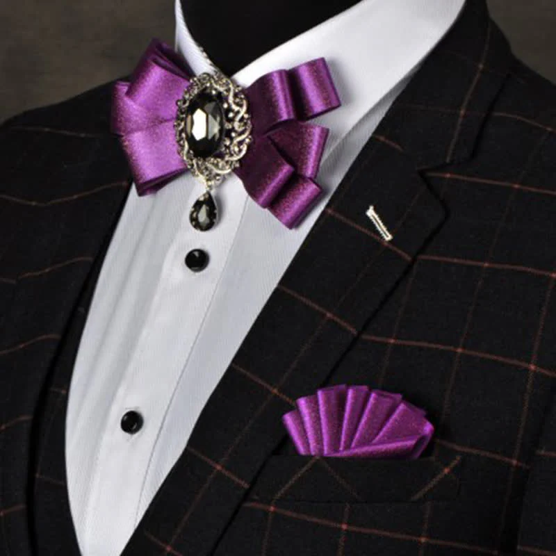 3Pcs Black Rhinestone Solid Colored Bow Tie Set - Image 2