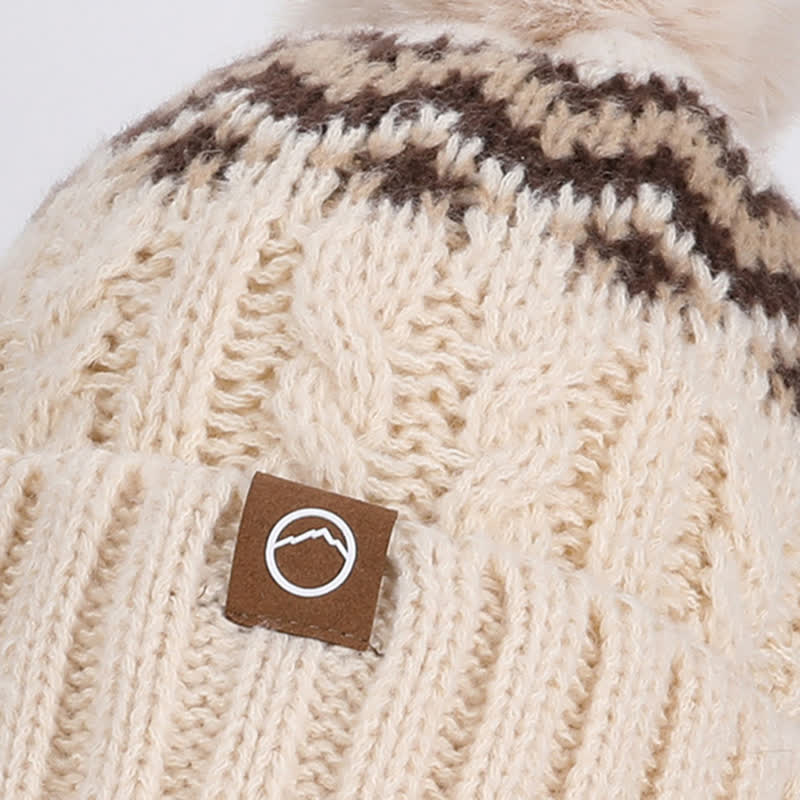 3Pcs Charming Wave Pattern Pom Pom Hat Scarf Gloves Set - Image 2