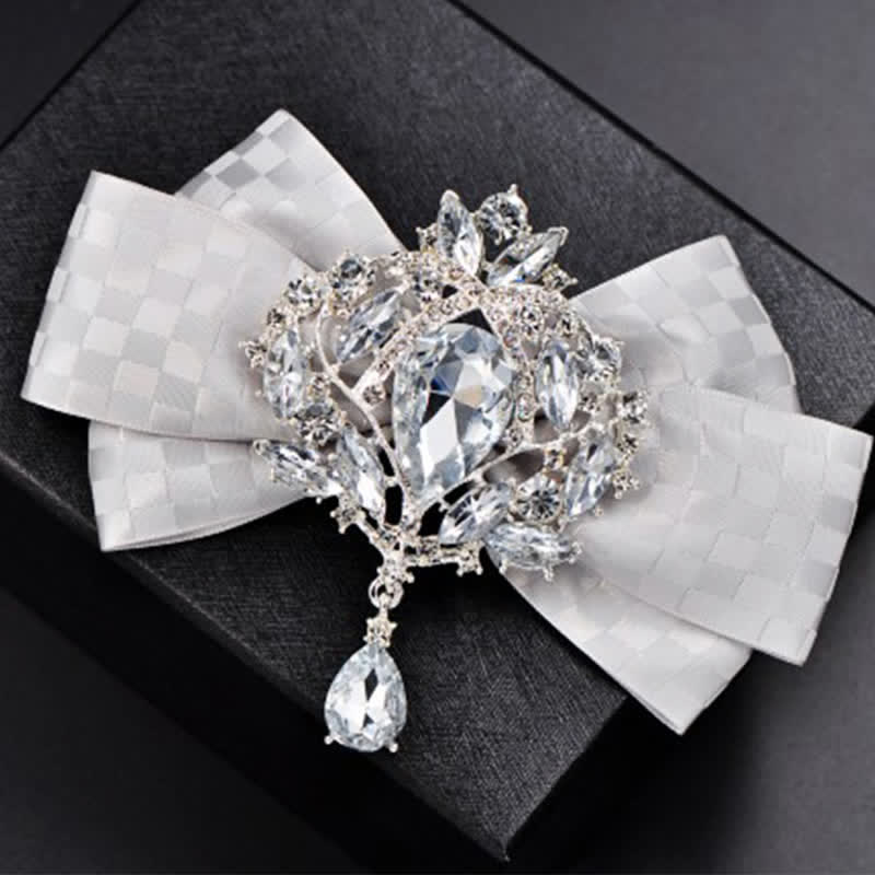 3Pcs Checker Rhinestone Brooch Bow Tie Set - Image 5